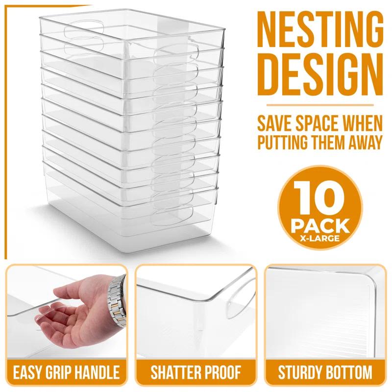 Sorbus Sorbus 10 Pack Narrow Clear Plastic Storage Bins with Handles for Shelves