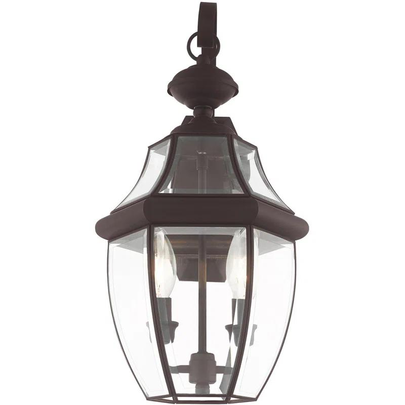 Lighting Lumens 10.5in 2-Light Outdoor Wall Lantern Pendant Fixture with Clear Beveled Glass Shade