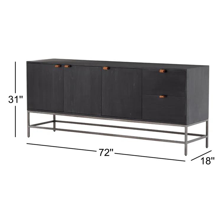 Auburn Poplar Wood 72" Sideboard with Leather Pulls and Iron Base