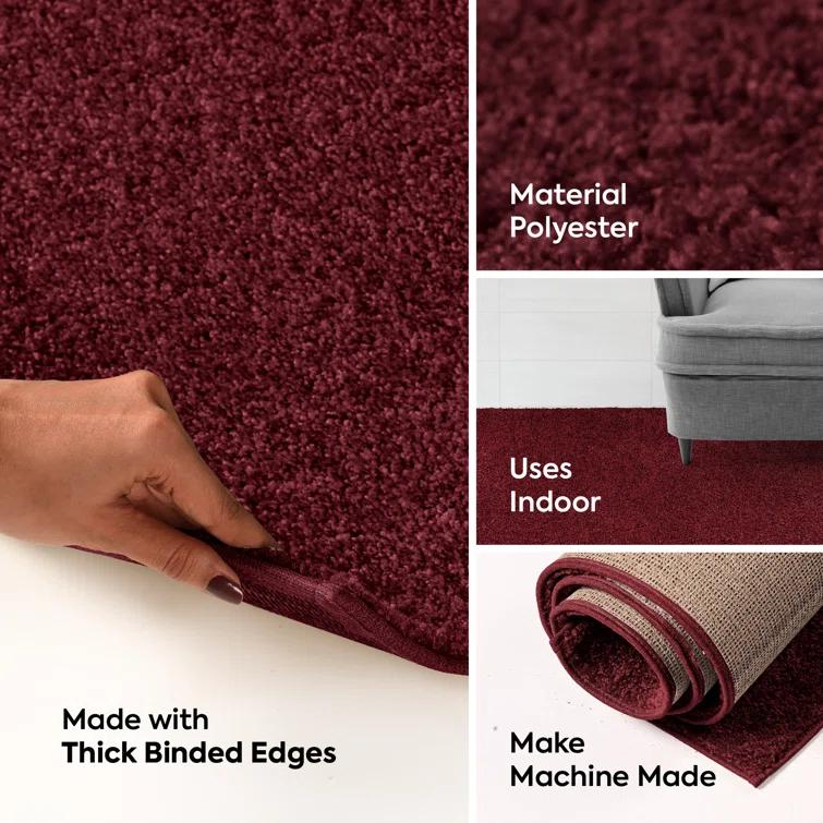 Latitude Run® Furnish My Place Modern Plush Pet and Kids Friendly Solid Color Burgundy Area Rugs, Stain & Fade Resistance, Made in USA, Perfect for Living Room, Dining Room, Bedroom, Playroom and Kidsroom, Event, Wedding Rug