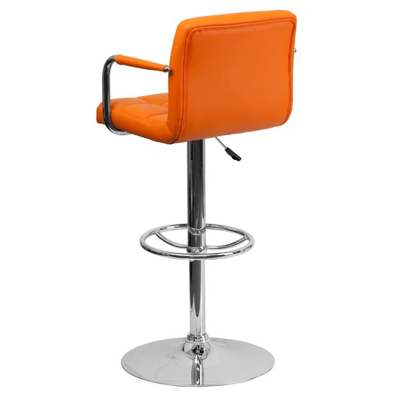 Flash Furniture Contemporary Quilted Vinyl Adjustable Height Barstool with Arms and Chrome Base