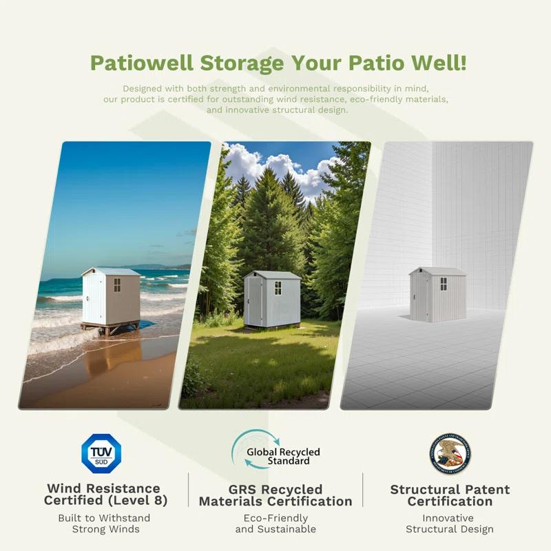 Patiowell 4 ft. W x 6 ft. D Plastic Storage Shed with Floor, Resin Shed with Window and Lockable Door