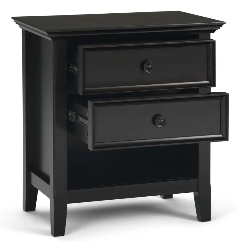 Simpli Home Amherst 24"W 2-Drawer Solid Wood Nightstand with Open Shelf & Reviews | Wayfair