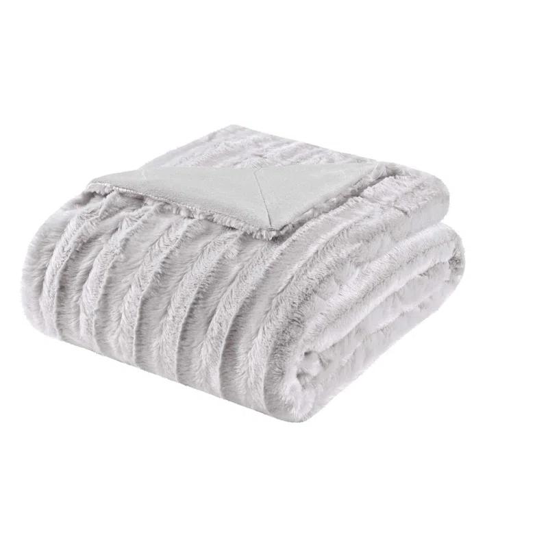 Madison Park Duke Gray Long Fur Throw 50x60"