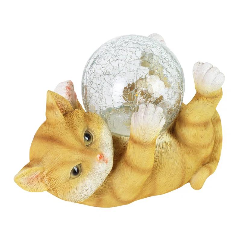 Exhart Exhart Solar Cat Playing with LED Crackle Ball Garden Statuary, 10.5 by 7.5 Inches