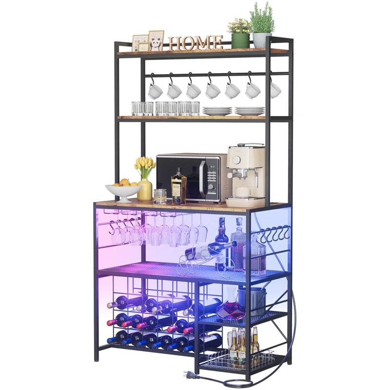 17 Stories Higginsville Wine Bar Cabinet with Outlet and LED Light