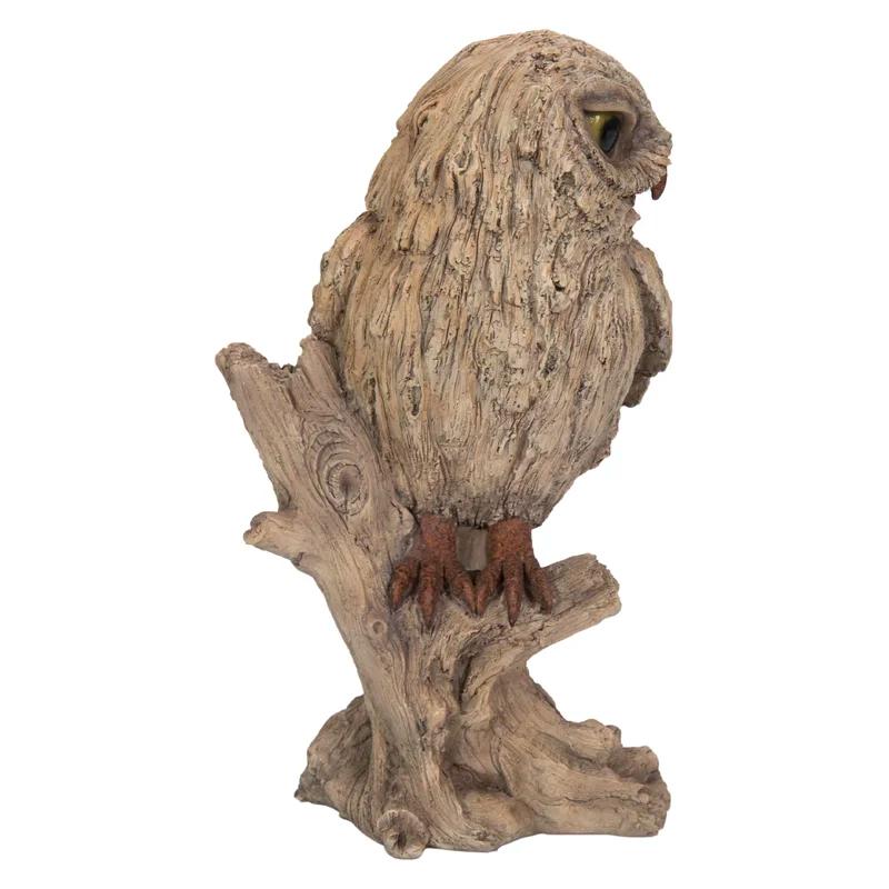 Driftwood Look Trumpet Owl Resin Garden Statue