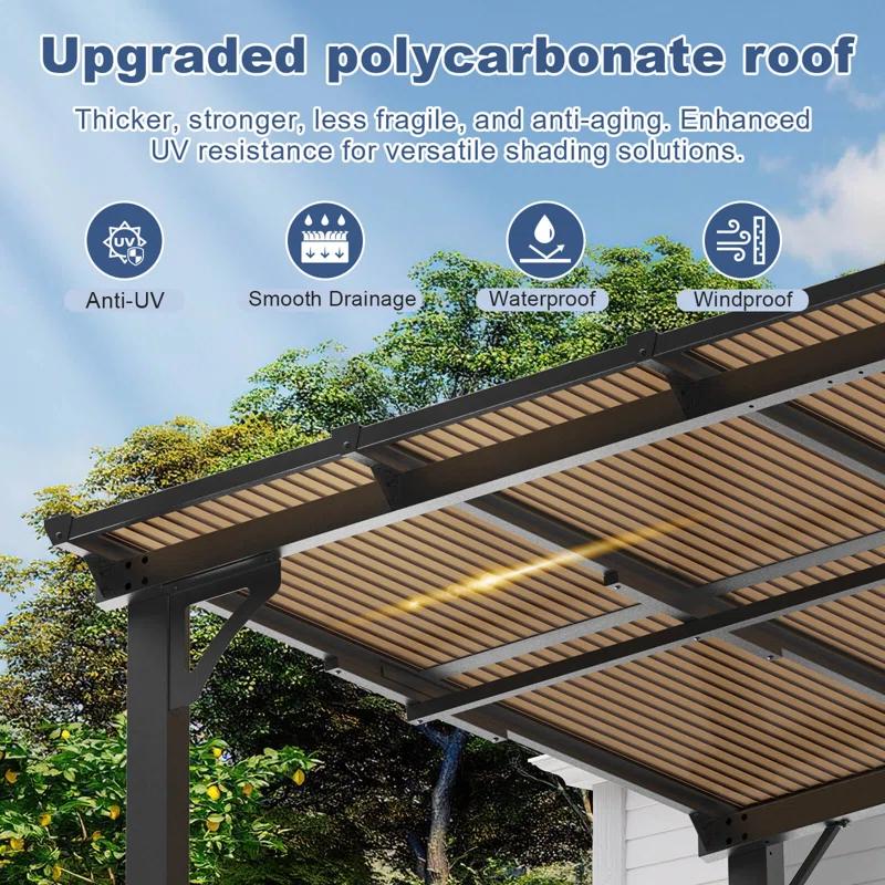 MEISSALIVVE Gazebo, Wall Mounted Gazebo, Lean To Metal Awnings Gazebos, Gazebo Pergola With Sloped Roof, Outdoor Patio Gazebo Awning For Backyard, Deck