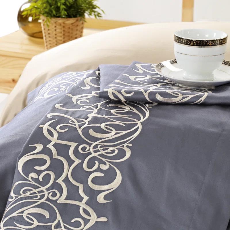 Superior Harrison Cotton Greek Key Embroidered 3 Piece Duvet Cover Set by Superior