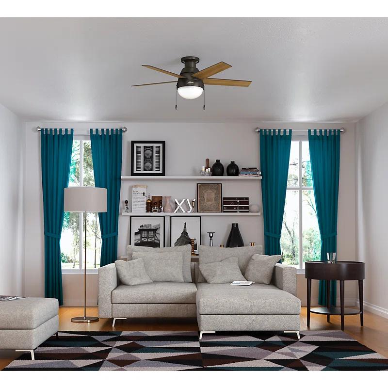 46" Anslee 5 - Blade LED Flush Mount Ceiling Fan with Pull Chain and Light Kit Included