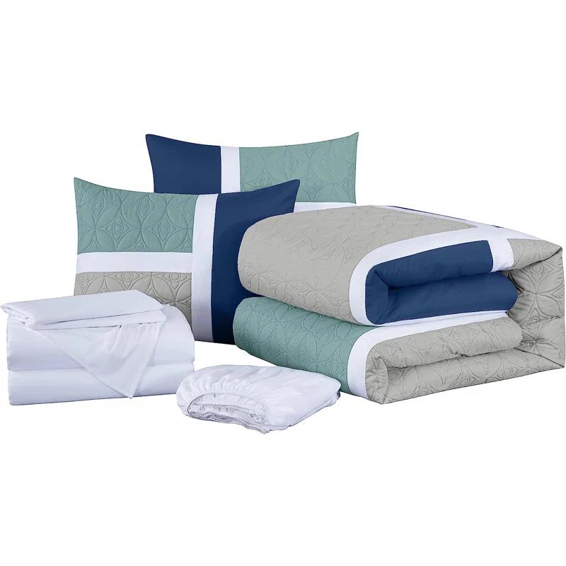 Chezmoi Collection 7-Piece Patchwork Bed in a Bag Comforter Set with Sheets