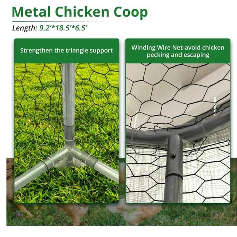 Tucker Murphy Pet™ Large Metal Chicken Coop, Walk-In Chicken Run, Galvanized Wire Poultry Chicken Hen Pen Cage, Rabbits Duck Cages With Waterproof Anti-Ultraviolet Cover For Farm, Backyard (18.5’X9.2’X6.5’)