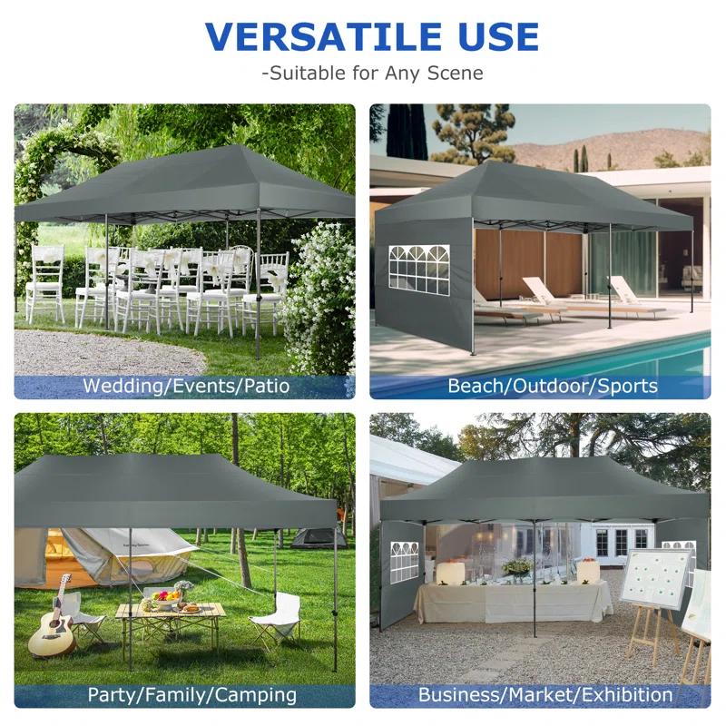 HOTEEL 10'Wx20'D Heavy Duty Pop up Canopy Tent with 6 sidewalls Easy Up Commercial Outdoor