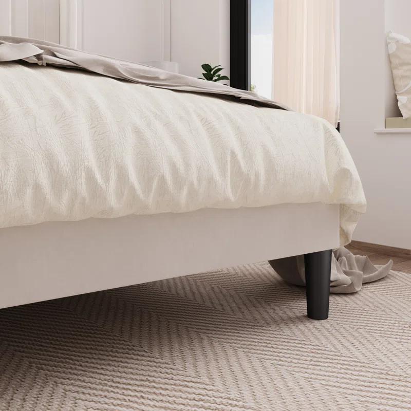 Candler Velvet Upholstered Platform Bed with Wingback Headboard and Wooden Slats