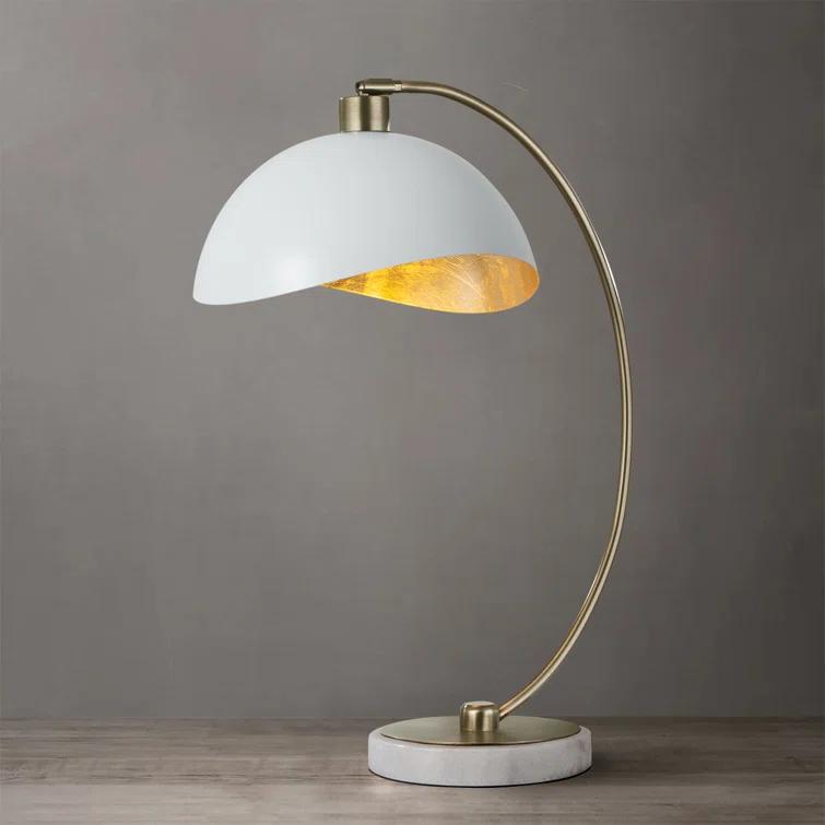 Nova of California Luna Bella Table Lamp - 28", Weathered Brass, Matte White/Gold Leaf Shade, Marble Base, Dimmer Switch | AllModern