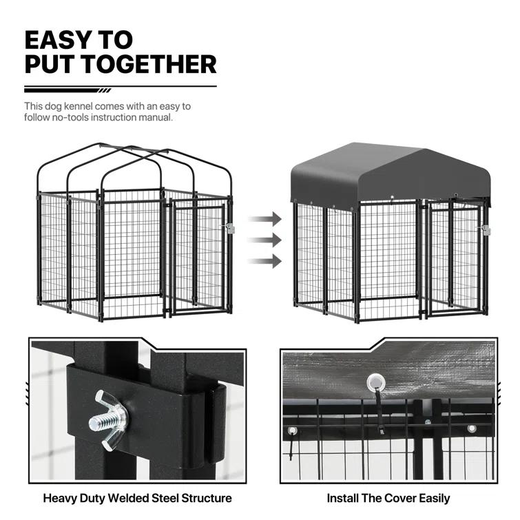 MoNiBloom 4ft x 4.25ft x 4.5ft Outdoor Dog Kennel with UV Protection Waterproof Cover, Dog Playpen Enclosure