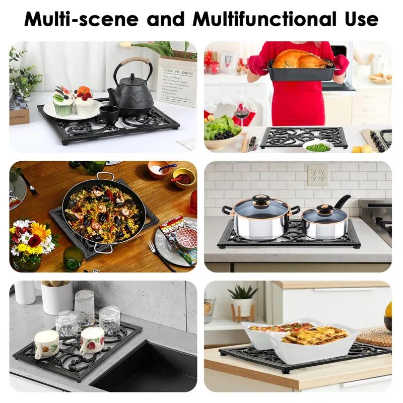 Stack man Extra Large Trivets For Hot Dishes,14.9 X 12 Inch Cast Iron Trivet With Rubber Feets,Heat Resistant Trivets For Hot Pots Pans,Metal Trivet For Kitchen Counter Dining Table Cooktop Stovetop