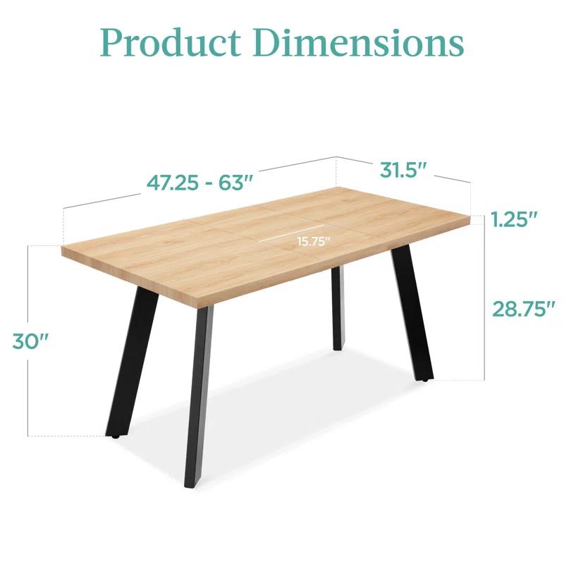 George Oliver Joglar 47 to 63in Modern Extendable Dining Table for 2-6 People w/ Leaf Extension, 2 Locks
