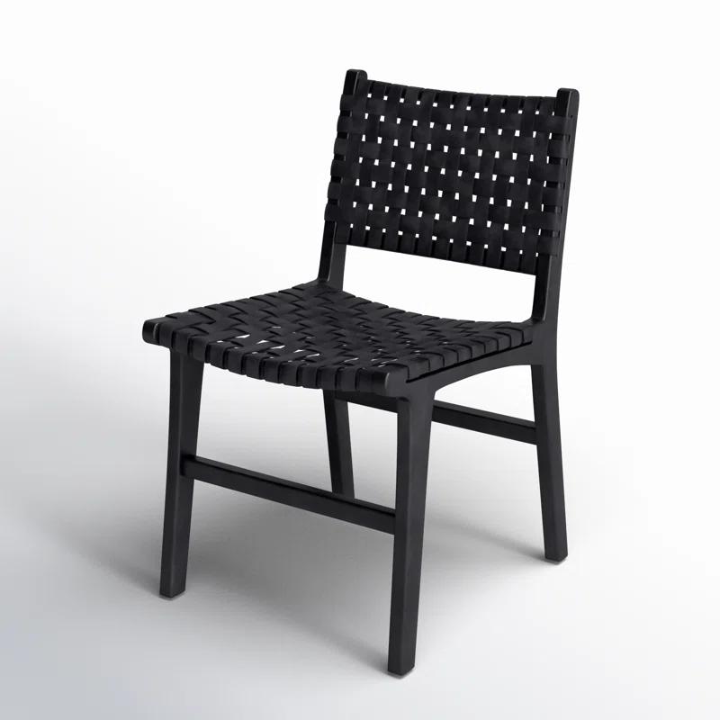Valeria Top Grain Woven Leather with Teak Frame Dining Side Chair