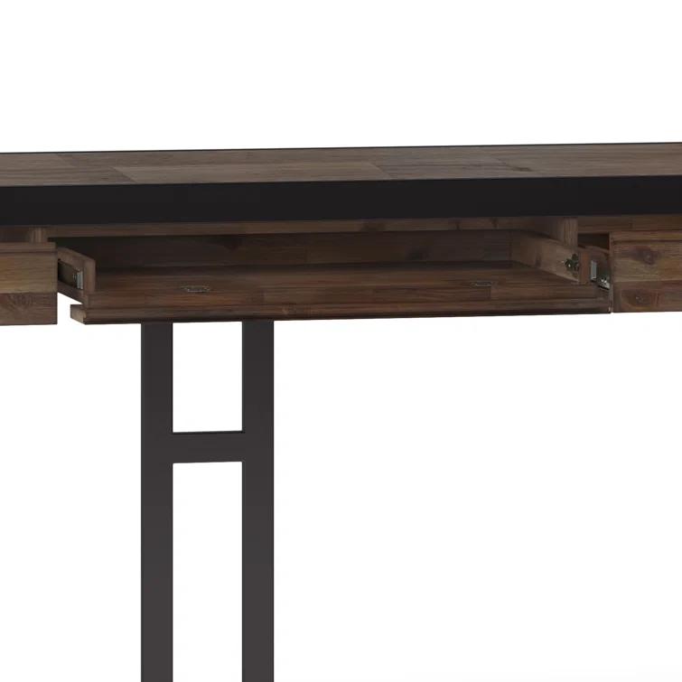 Simpli Home Erina Solid Acacia Wood Desk, Industrial Style with Keyboard Tray and 2 Drawers