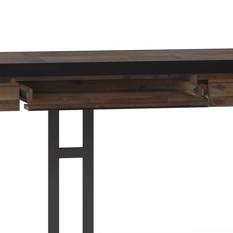 Simpli Home Erina Solid Acacia Wood Desk, Industrial Style with Keyboard Tray and 2 Drawers