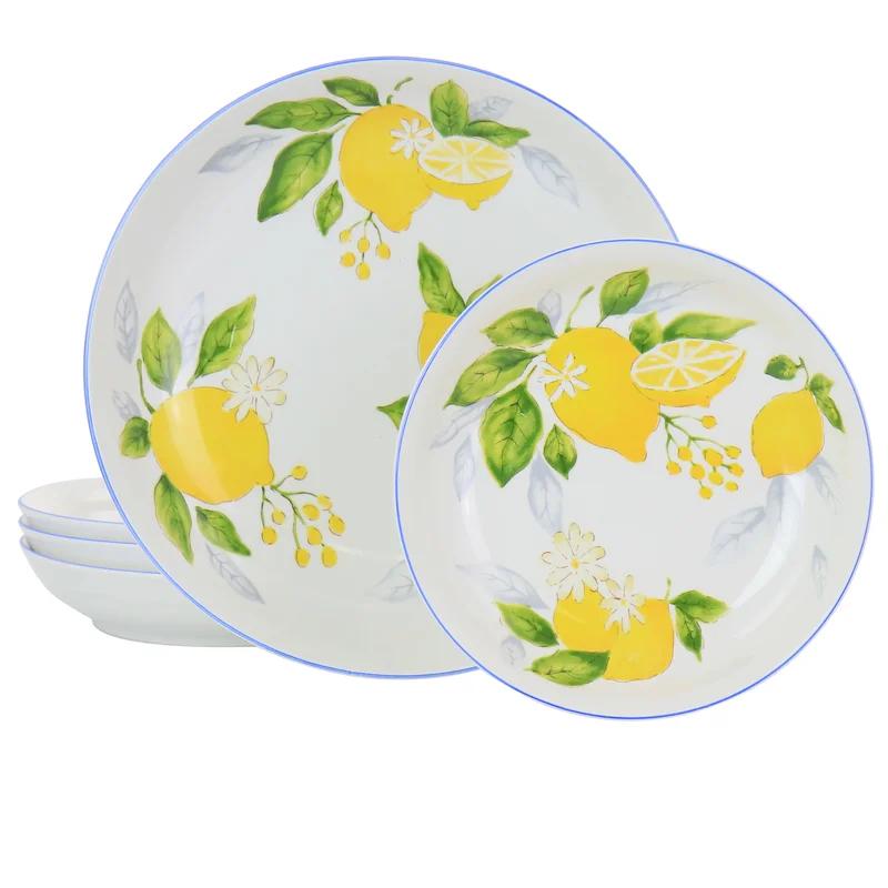 Medona Ceramic Lemon Print 5-Piece Pasta Bowl Set