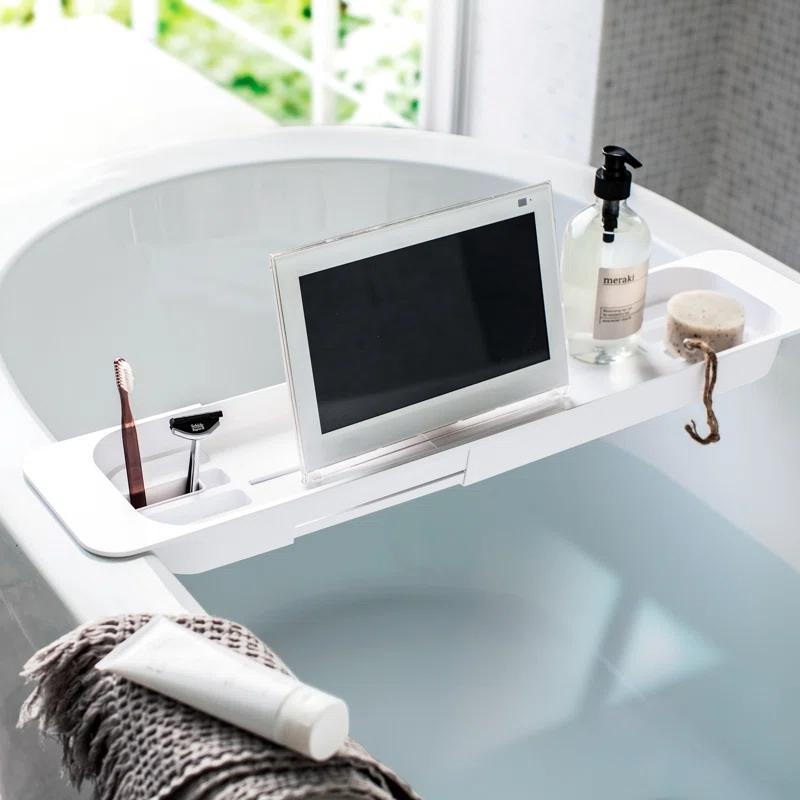 Yamazaki Home Tower Yamazaki Home Expandable Bathtub Caddy - Bathroom Tray Table Holder, 1.77" Height