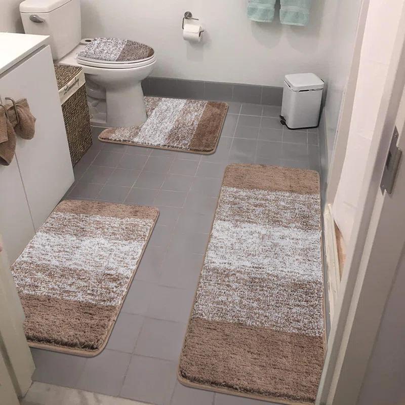 BEACHWATER POOL & SPA, LLC Bathroom Rugs Sets 4 Piece With Toilet Lid Cover, Non-Slip Absorbentb Rugs And Mats For Bathroom Microfiber Shaggy Machine Washable Bath Rug Set