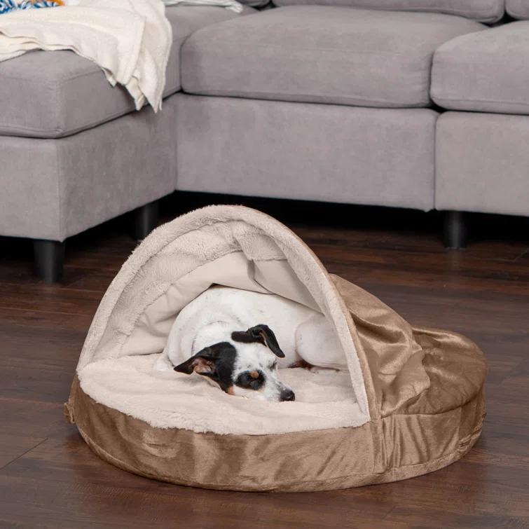 FurHaven Faux Sheepskin Round Hooded Orthopedic Dog Bed