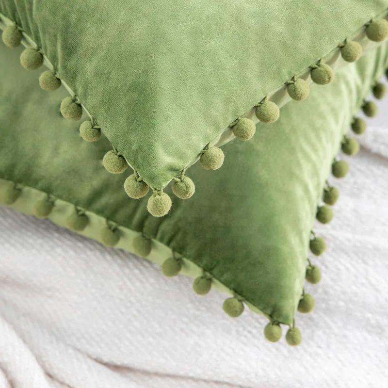 Phantoscope Velvet Pompom Collection Tassels Reversible Throw Pillow (Set of 2)