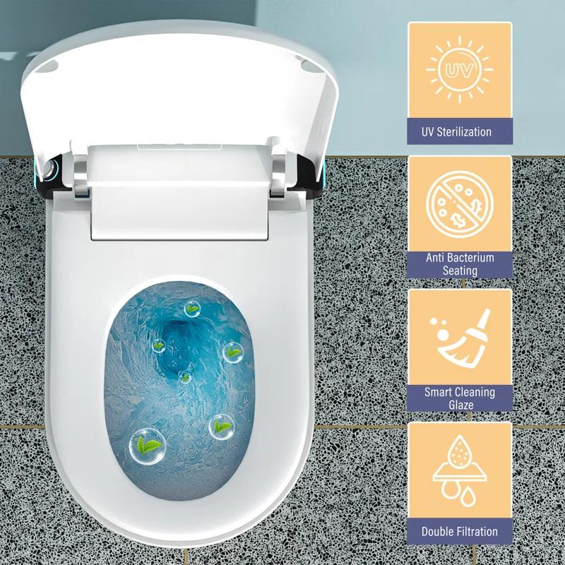 CASAINC CA-MT018U1 Smart Tankless Bidet Toilet,Elongated Heated Seat,Auto Open/Close,Warm Wash/Dryer,Foot Sensor Flush
