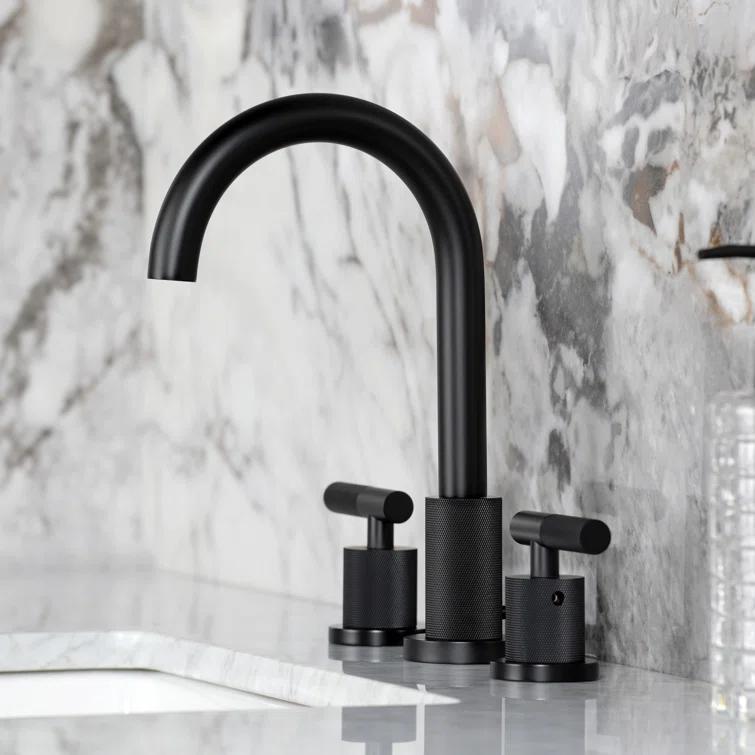 Kingston Brass Manhattan Two-Handle 3-Hole Deck Mount Widespread Bathroom Faucet with Brass Pop-Up Drain