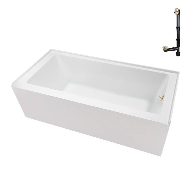 Streamline Bath Streamline 60 in. x 32 in. Acrylic Right-Hand Drain Alcove Bathtub in Glossy White With External Drain NAL-5580-PBR