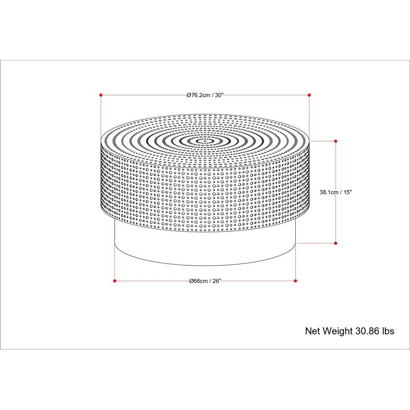 Simpli Home Montrose 30"W Antique Gold and Black Metal Modern Industrial Round Coffee Table with Hammered Texture, Fully Assembled