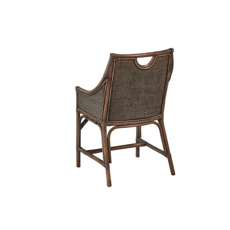 Transitional Gray and Brown Rattan Arm Chair with Linen Cushion