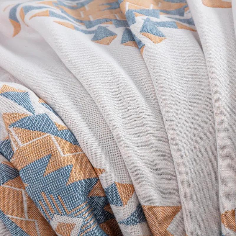 Chezmoi Collection Ezra Jacquard Woven Lightweight 4-Layer Reversible Cotton Thin Blanket