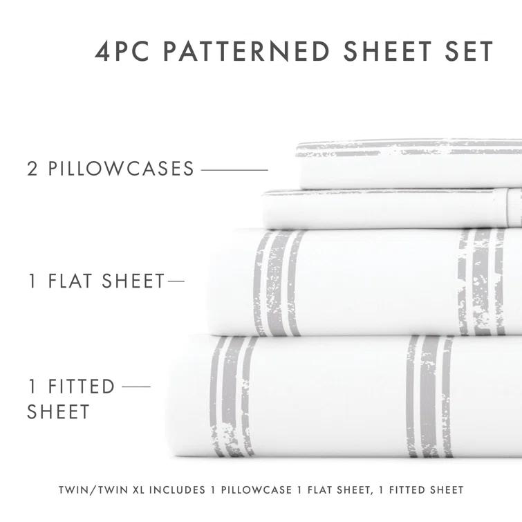 IEnjoy Home Distressed Navy Coastal Stripe Pattern Microfiber Sheet Set