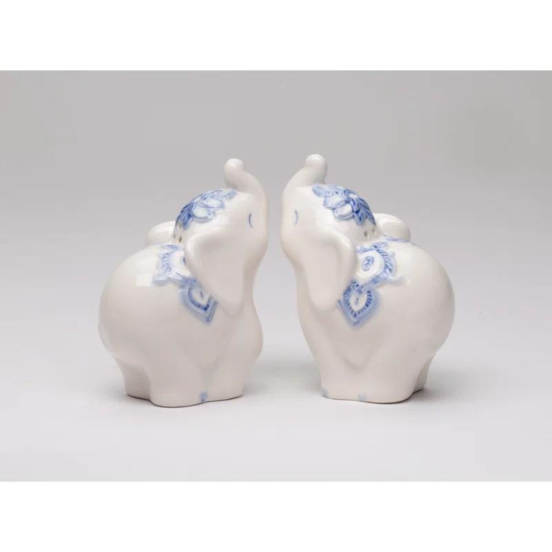Cosmos Gifts Blue Print Elephant Salt and Pepper Shaker Set (Set of 2)