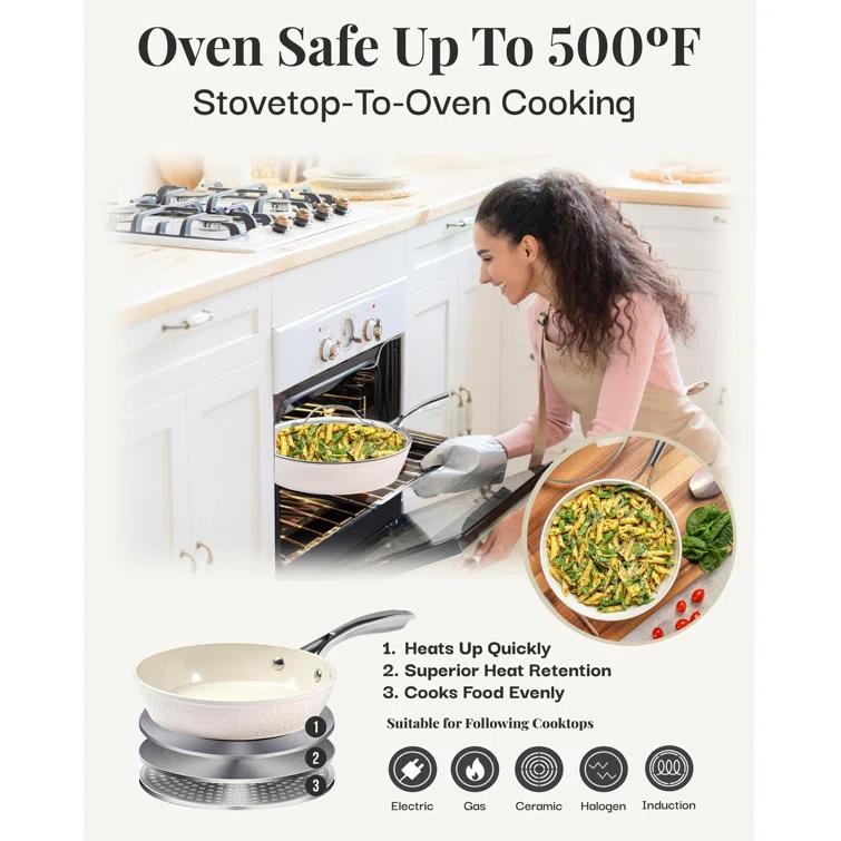 Gotham Steel Gotham Steel Hammered Cream 15 Piece Ultra Ceramic Nonstick Cookware Set With Bakeware