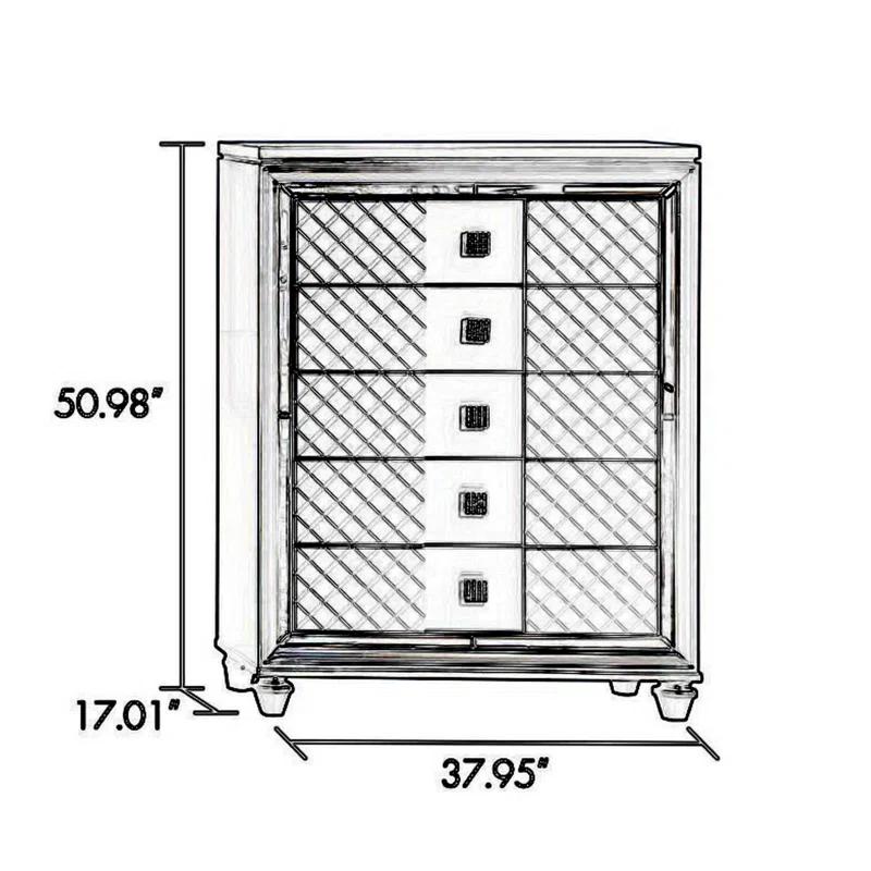 Benjara Seri Tall Dresser Chest With 5 Drawers, Diamond Pattern, Solid Wood