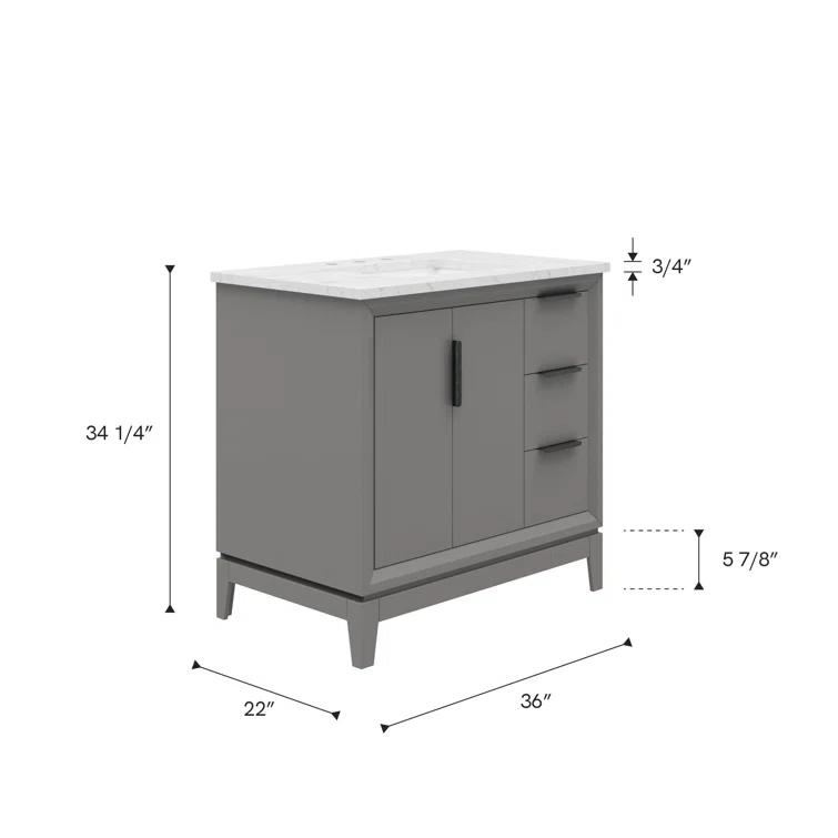 Elizabeth Collection 36 in. Bath Vanity in Cashmere Grey With Vanity Top in Carrara White Marble - With Mirror(s)
