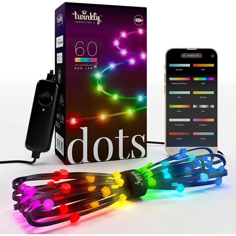 Twinkly Twinkly Smart Decoration 60 Multicolor LED App Controlled Dots Lights, Black
