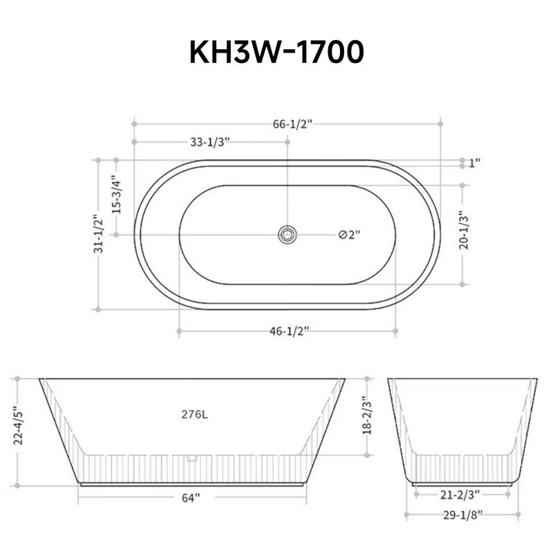 KDK HOME 67 in Freestanding Bathtub Acrylic Deep Soaking Tubs with Overflow