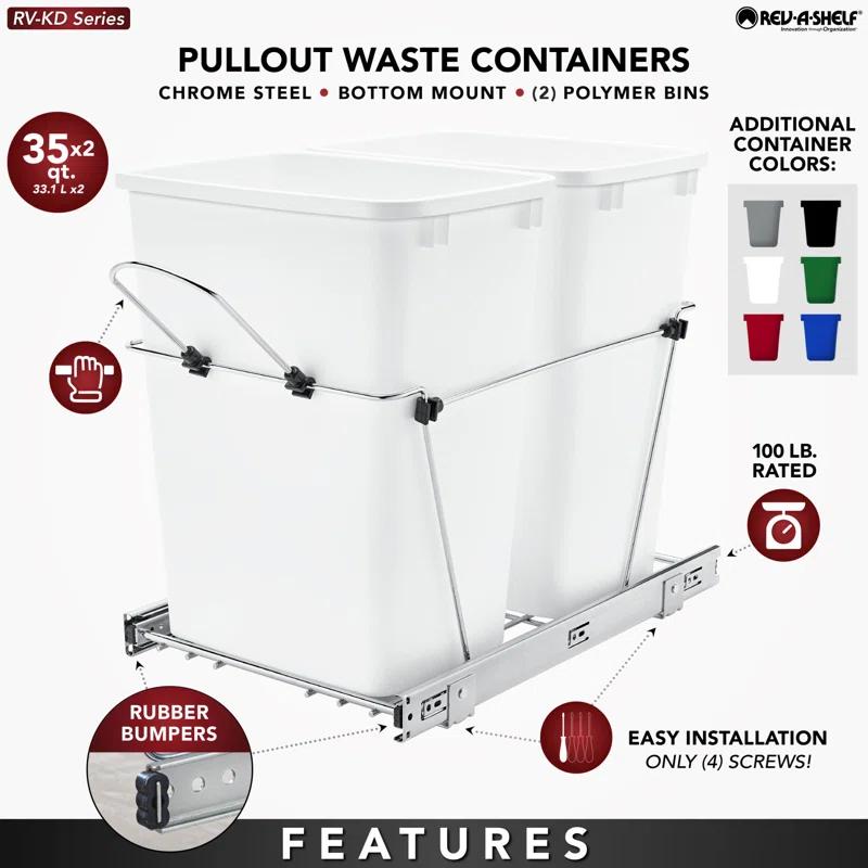 Rev-A-Shelf Rev-A-Shelf Double Pull Out Trash Can 35 Qt for Kitchen