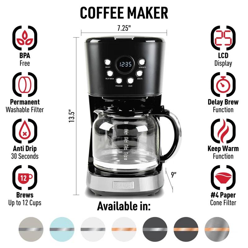 HADEN Heritage Black and Chrome 12-Cup Programmable Coffee Maker