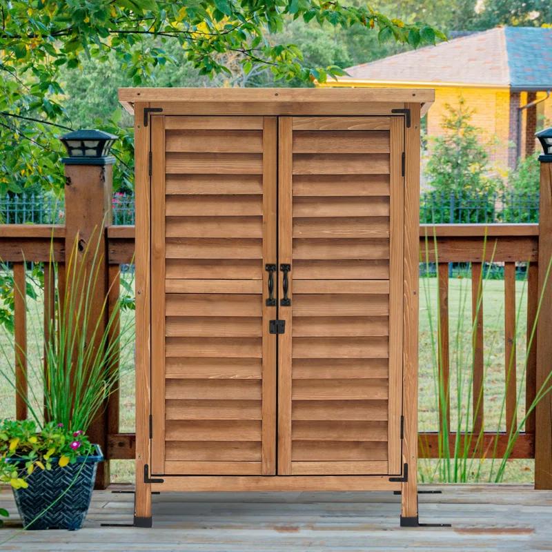 24.6 in. W x 18 in. D Outdoor Wood Storage Cabinet，Garden Wooden Tool Shed with Double Doors