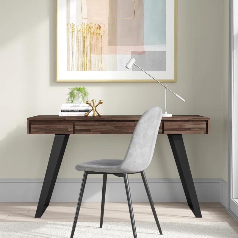 Simpli Home Lowry Solid Acacia Wood Desk, Industrial Style with Keyboard Tray and 2 Drawers