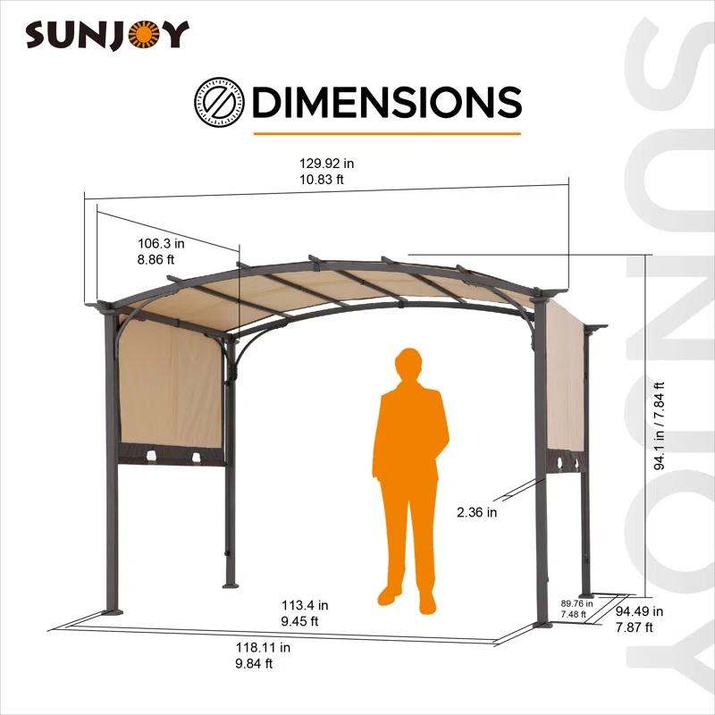 Sunjoy Sunjoy Lindt 9.5 x 11 ft. Outdoor Steel Arched Pergola with Adjustable Canopy for Patio, Backyard, and Garden