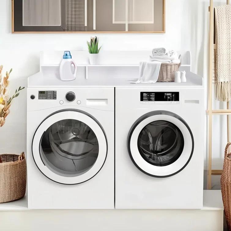 Daggers Link Wooden Laundry Washer Dryer Countertop Organizer With Edge ,Double Layer Storage Shelf
