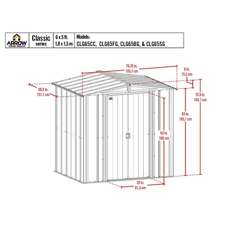 Arrow 6 ft. W x 5 ft. D Galvanized Steel Storage Shed